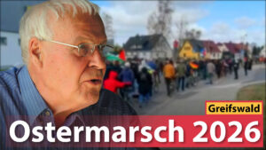 Neben Kundgebungsteilnehmern, die sich spontan zu Wort meldeten sprachen u.a. Vertreter von DFG-VK (Deutsche Friedensgesellschaft/Vereinigte Kriegsdienstgegner), BSW und "Greifswald für den Frieden". Hauptredner war Prof. Dr. Gregor Putensen.
