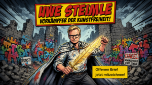 Steimle wird mit existenziellen Strafen gedroht. In dieser Zeit der Cancel-Culture, die von oben unser Land auseinander reißt, wollen wir hingegen im Sinne der Demokratie jeglicher Form behördlicher Einschüchterung widerstehen!
