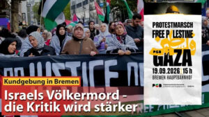 Rodolfo Bohnenberger von aufstehen Bremen hielt eine eindrucksvolle Rede, die sich an die vielen Passanten richtete. Er erinnerte an das unendliche Leiden der Palästinenser in Gaza und in der Westbank.